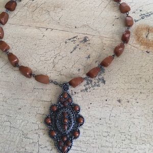 Adorable Silver Statement Necklace w/ Brown Beads